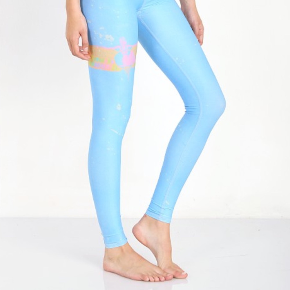 Teeki Blue Leggings with Pink Accents - Picture 2 of 7